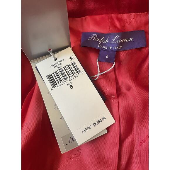 Ralph Lauren Collection Purple Label Belted Satin Blazer Jacket 6 Red NWT $3490 - Picture 9 of 11